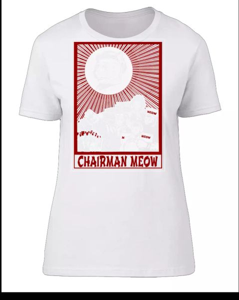 

chairman meow- funny feline chairman mao parody poster- women's sub t-shirt, White;black