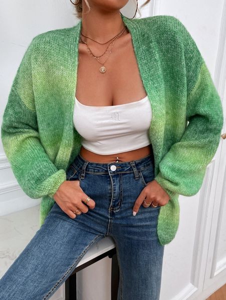 

ombre drop shoulder cardigan n8er#, White