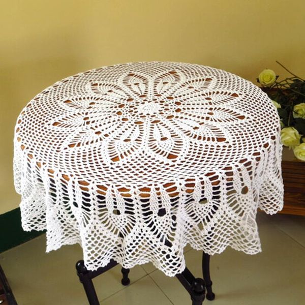 

table cloth round white hand crochet lace hollow mat doily cotton