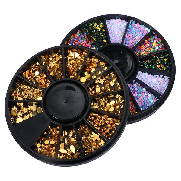 

nail art decorations rivet studs wheel stone design rhinestones sticker accessories 3d decoration manicure diy tips golden acrylic, Silver;gold