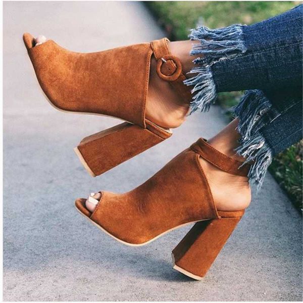 

women sandals flock sequined cloth buckle strap 11.5cm square heel high heels peep toe shallow sandal shoes size 35-42, Black