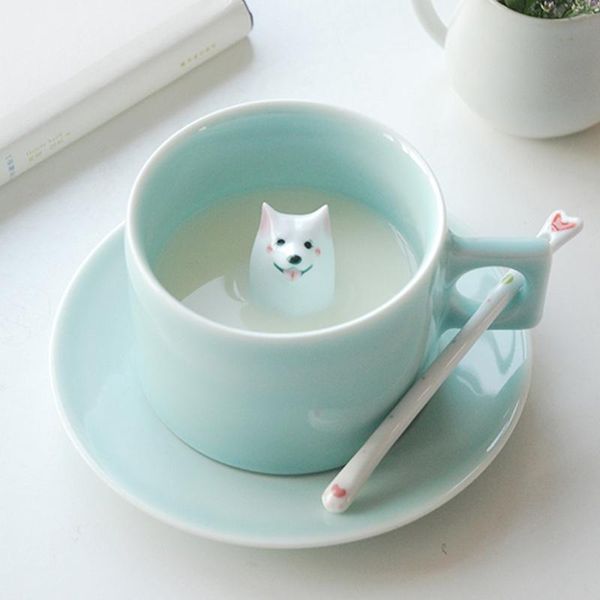 

green creative animalcoffee cup and saucer cappuccino ceramic cute portable reusable coffee fincan takimi mug bd50cs cups & saucers