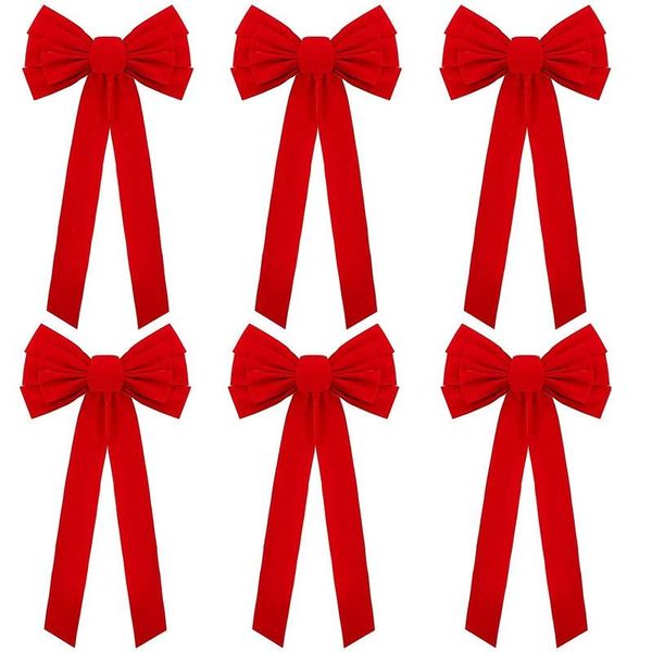 

christmas decorations 6 pack 15.7 inches double layer red flocking cloth holiday bows wreaths decoration 10 x