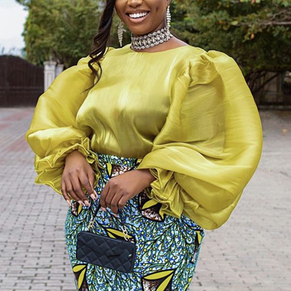 

spring summer women o neck fashion blouse long lantern sleeve elegant office shirt solid casual tunic party blusas femme 210520, White