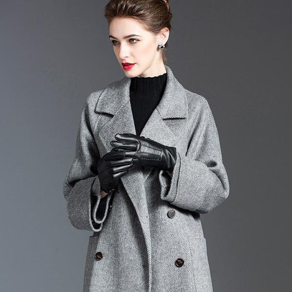 

women's wool & blends spring trench autumn thick loose woolen overcoat double faced cashmere coat medium length, Black