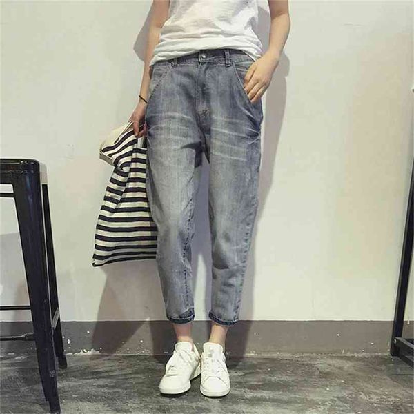 

plus size boyfriend jeans for women denim harem pants loose high waist female casual streetwear mom 5xl q1797 210915, Blue