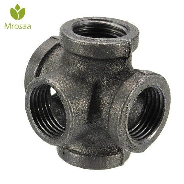 

kitchen faucets 1 pcs 1/2" 3/4" 1" 5 way pipe fitting malleable iron black outlet cross female tube connector for connecting