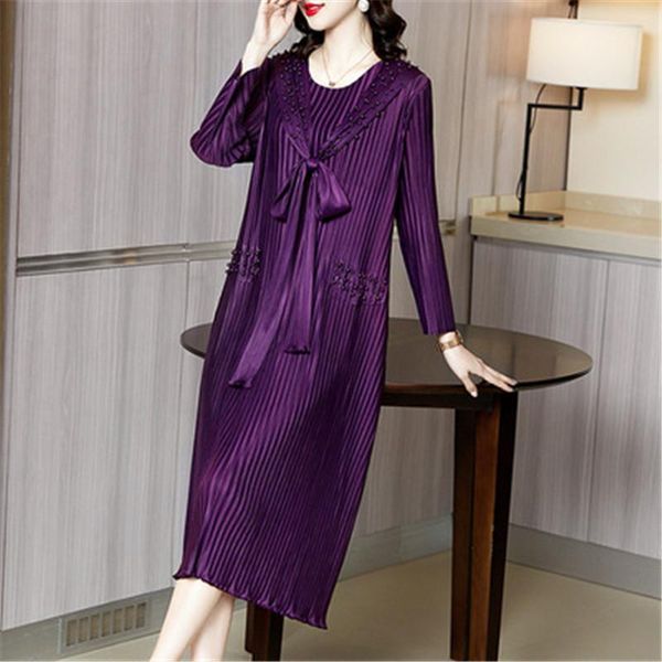 

miyake fold dress 2021 spring women's fake two-piece fashion temperament loose mother's fat mm plus size casual dresses, Black;gray