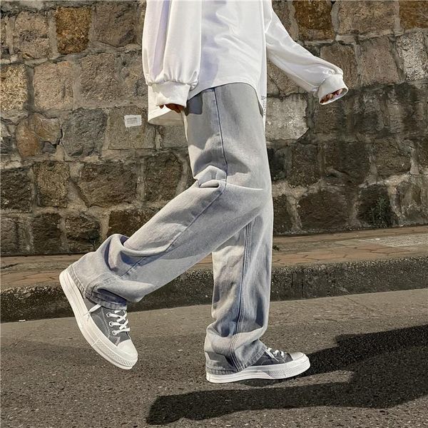 

men's jeans 2021 spring wide-leg fashion casual korean men streetwear loose hip-hop straight denim trousers mens -2xl, Blue
