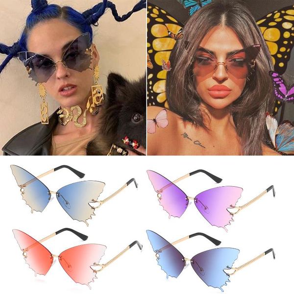 

sunglasses women fashion metal vintage retro sun glasses butterfly rimless uv protection, White;black