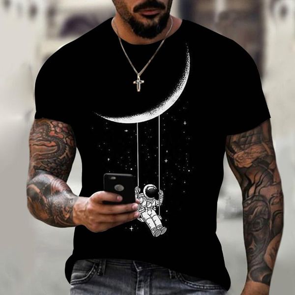 

men's t-shirts summer -selling fashion high-quality loose funny design astronaut print cool t-shirt, White;black
