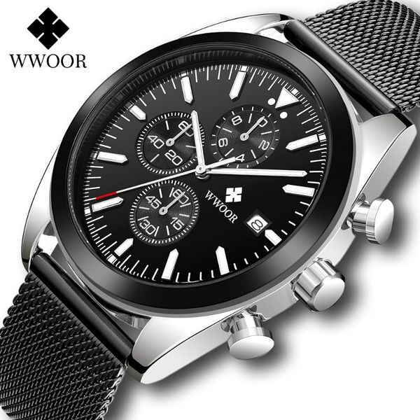 

wristwatches wwoor sport watches for men 2021 black military steel mesh wrist watch man clock fashion chronograph wristwatc, Slivery;brown