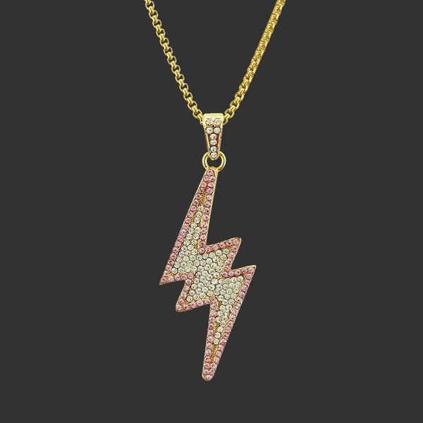 

amulet neck pendants accessories hip hop lightning necklace full diamond pendant, Silver