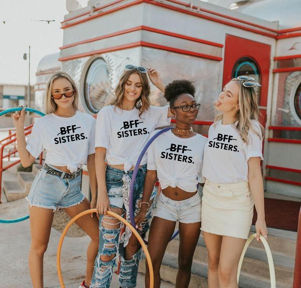 

1pcs polyester bff sisters letters womens printing casual tee solid color friends matching t shirt girls fashion tumblr sister, White