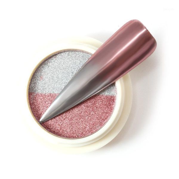 

2-color in 1 mirror nail powder rose gold champagne silver chrome art glitter pigment dust decoration1, Silver;gold