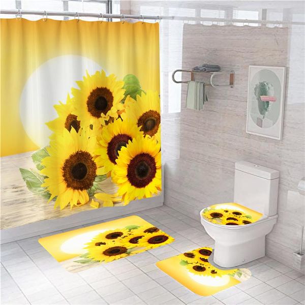 

shower curtains bathroom floor mat home decoration waterproof polyester fabric curtain with hook door sunflower