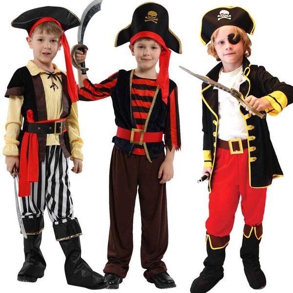 Halloween Kinder Piraten Kostüm mit Hut Fancy Jungen Mädchen Outfit Sets für Kinder Geburtstag Party Schule Karneval Kleid Keine Waffe Q0910