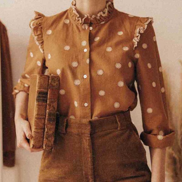 

women's blouses & shirts blouses embroidery floral blouse women ruffled lantern sleeve patchwork lace chic elegant shirt vintage casual, White