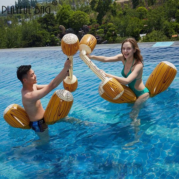

playful bag summer inflatable raft canoe swimming party game toys wood grain strike stick e53 life vest & buoy