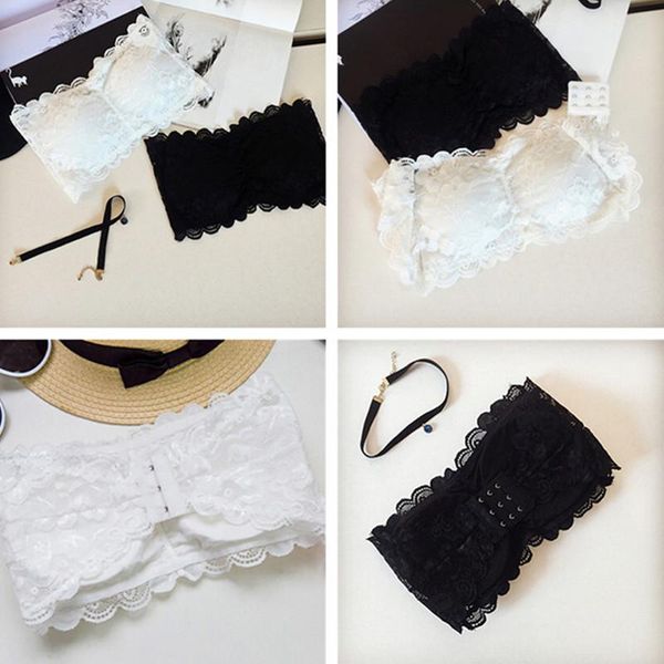 

bustiers & corsets women casual lace wrap tube black white strapless bra bandeau short tanks seamless