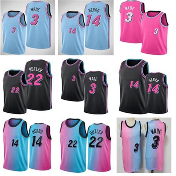 Basketball 55 14 Dwyane 3 Wade Jersey Jimmy 22 Butler Jerseys Pink Herren