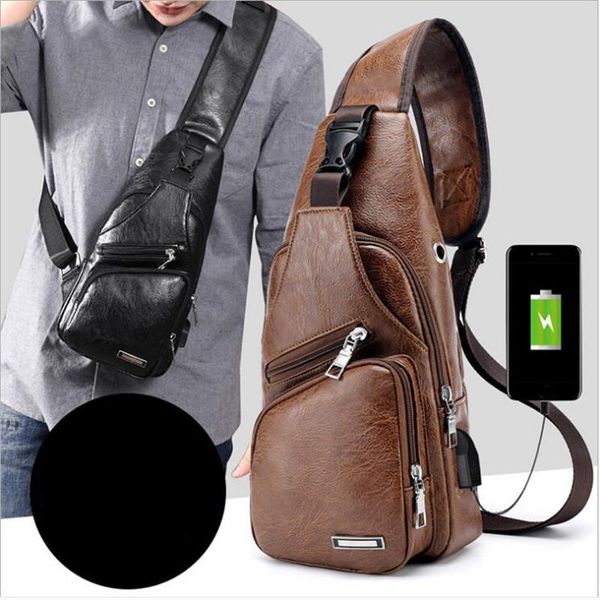 

waist bags men's usb chest bag travel back pack men crossbody messenger pu shoulder diagonal package