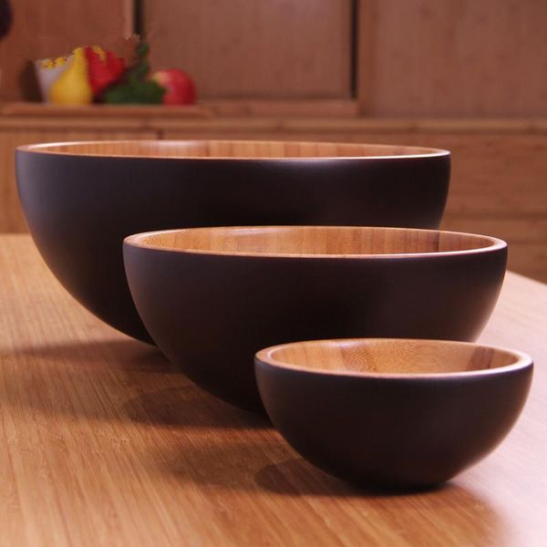 

bowls solid bamboo bowl tableware dinnerware children dinner service natural healthy heat resistant creative fruit sala