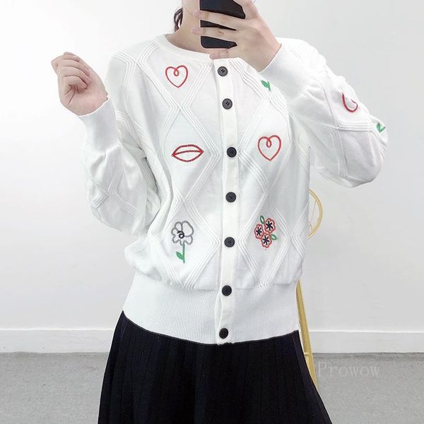 

women's knits & tees fashion white cardigan sweater women rhombus plaid floral lips love heart embroidered coat autumn winter knit