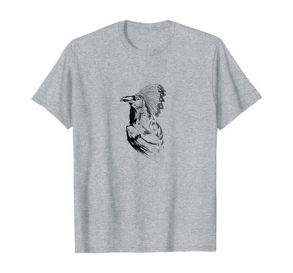 

raven in indian roach - headwear feather crown t-shirt, White;black