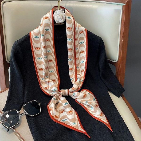 

scarves simple double-sided printed letters pointed scarf luxury letter silk occupational women's decorative small headband, Blue;gray