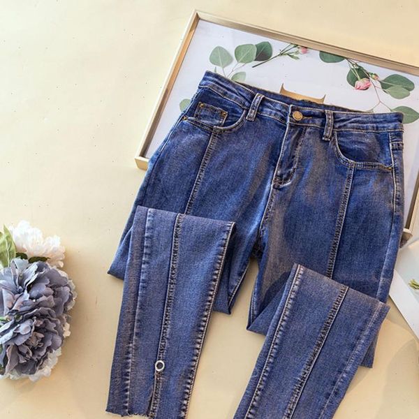

women jeans spring high waist fashion ladies elastic stretch boyfriend washed denim pencil pants plus size 4xl, Blue
