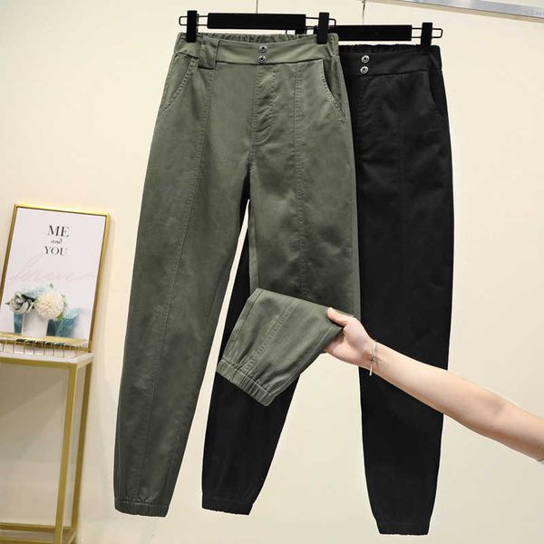 

skirts large size women's casual autumn loose elastic waist ankle-length cargo ladies beam feet overalls pants 5xl 495 vljv, Black