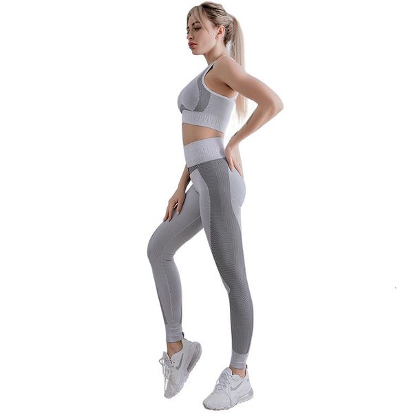 

women's tracksuits sports bra leggings for fitness female set 2 pcs seamless suit gym women sportswear jogging workout clothes kha, Gray