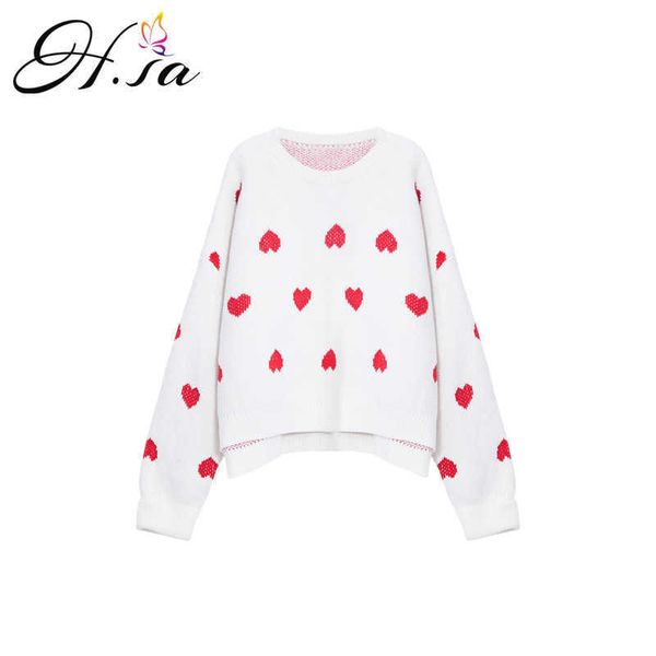 

h.sa women sweet cute pullover and sweaters fall fashion korean streetwear heart sweater jumpers kawaii chic knitwear 210716, White;black