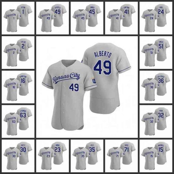 

Kansas's City's Royals Men Women Youth #49 Hanser Alberto 30 Danny Duffy 16 Andrew Benintendi 15 Patrick Mahomes Custom Gray Authentic Road