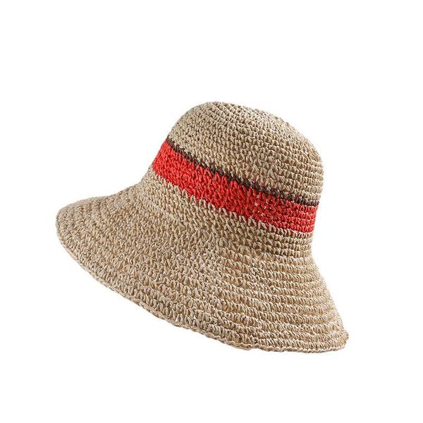 

wide brim hats 2021summer fashion women straw hat hand woven bucket cap simple portable panama bonnet gorro lady foldable beach visor casque, Blue;gray