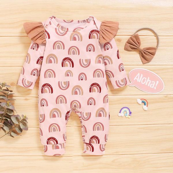 

baby clothes girl romper jumpsuit born infant boys girls rainbow headband outfits set jumpsuits, Blue