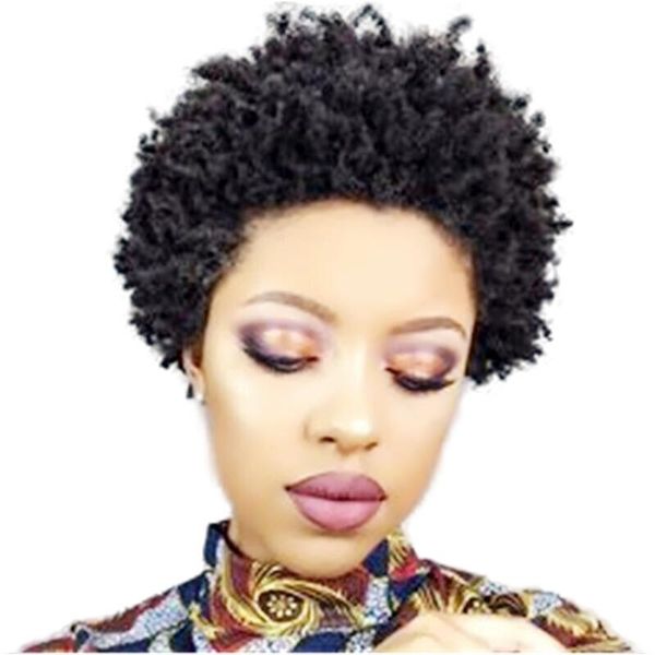 

pixie cut wig no lace front short curly human hair wigs, Black;brown