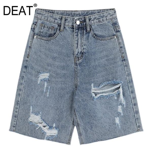 

women's shorts [deat] women summer 2021 fashion tide high waist solid color hole loose personality denim 13q447, White;black