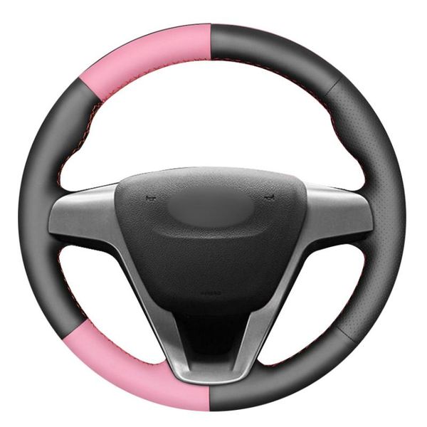 

steering wheel covers black pink pu faux leather hand-stitched car cover for lada vesta 2021-2021 xray