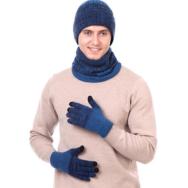 

hats, scarves & gloves sets men women winter 3 pieces knitted beanie hat scarf non-slip touch screen set thicken thermal plush lined skull c, Blue;gray