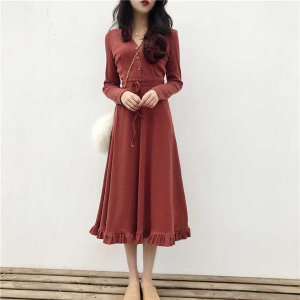 

black with sashes knitted dres slim casual autumn winter long sleeve high waist green sweater dresses vestidos 210601, Black;gray