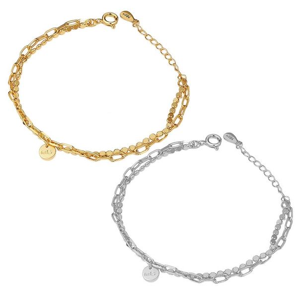 

link, chain simple double round medal bracelet for men solid stainless steel chains jewelry gift accessories, Black