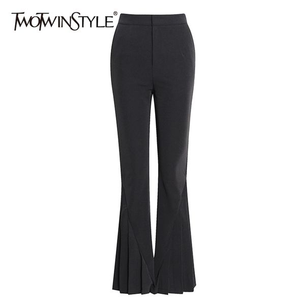

patchwork pleated flare pants for women high waist solid minimalist trousers female fall fashion clothing 210521, Black;white