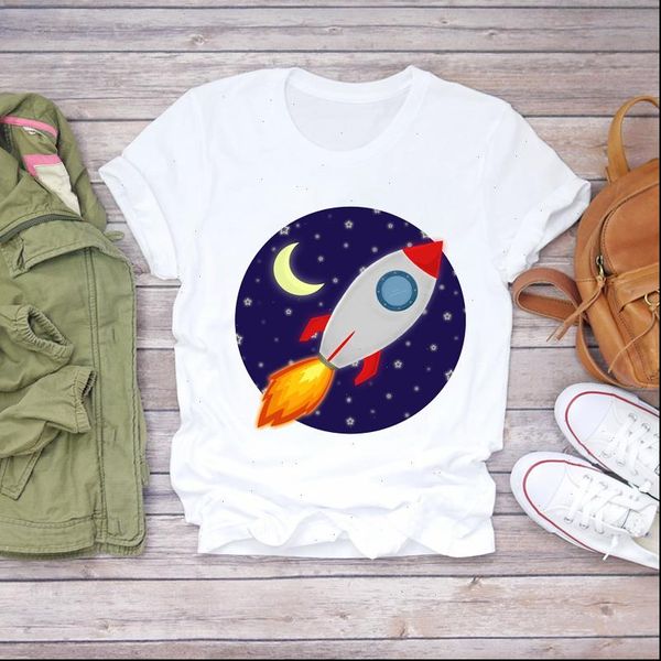 

womens t shirt women cartoon moon space painting cute fashion clothing summer shirts graphic female ladies tee, White