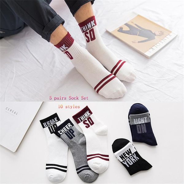 

men's socks 5/10 pairs cotton autumn fashion creative multi style middle tube leisure breathable adult, Black