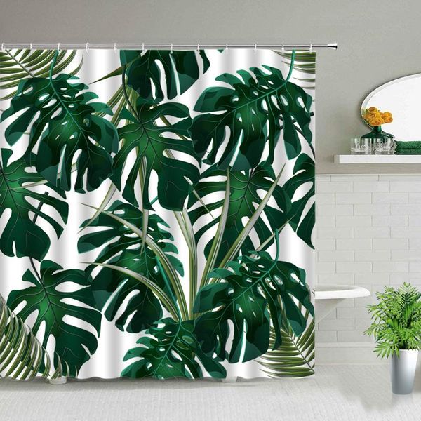 

green tropical plant monstera palm leaf shower curtain spring theme coconut banana leafs fashion home bathroom decor curtains