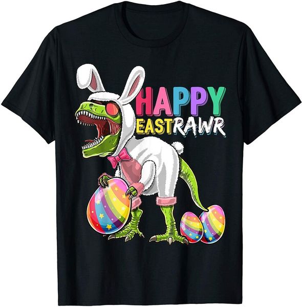 

happy eastrawr t rex dinosaur easter bunny egg costume boys men t-shirt, White;black