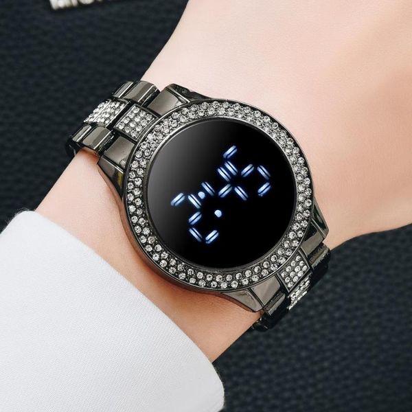 

wristwatches luxury rhinestone dial digital watches for women black stainless steel dress quartz clock ladies wristwatch relogio feminino, Slivery;brown