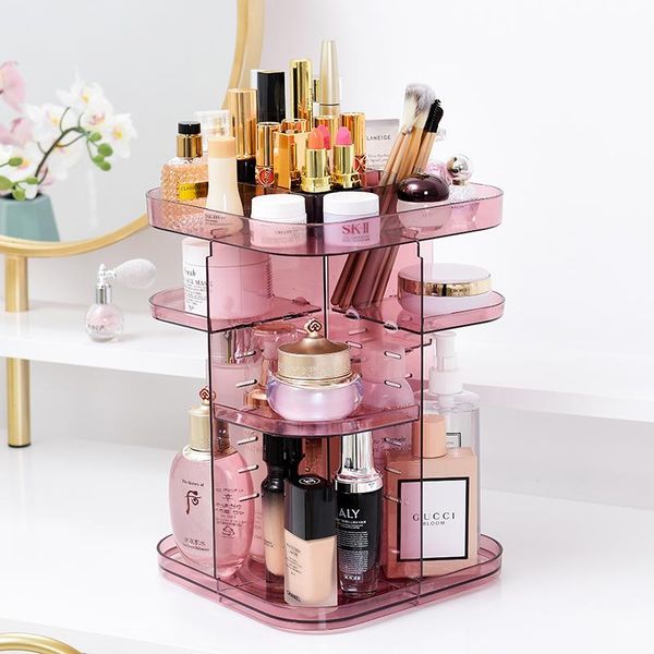 

bathroom storage & organization 360-degree rotating cosmetic box makeup organizer lipstick brush holder jewelry display stand rack case